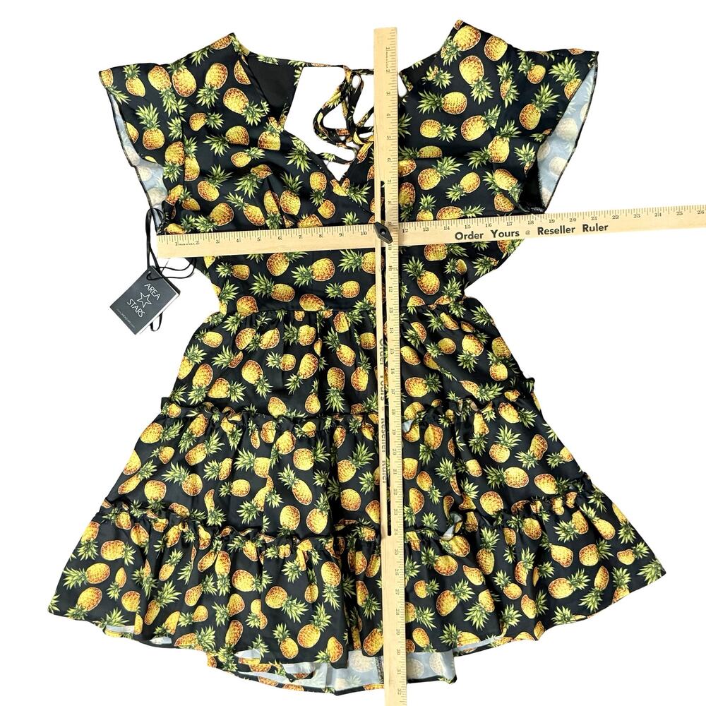 Area Stars Pineapple Black Yellow Flutter Sleeve Mini Dress size S NEW Tags - Picture 5 of 13